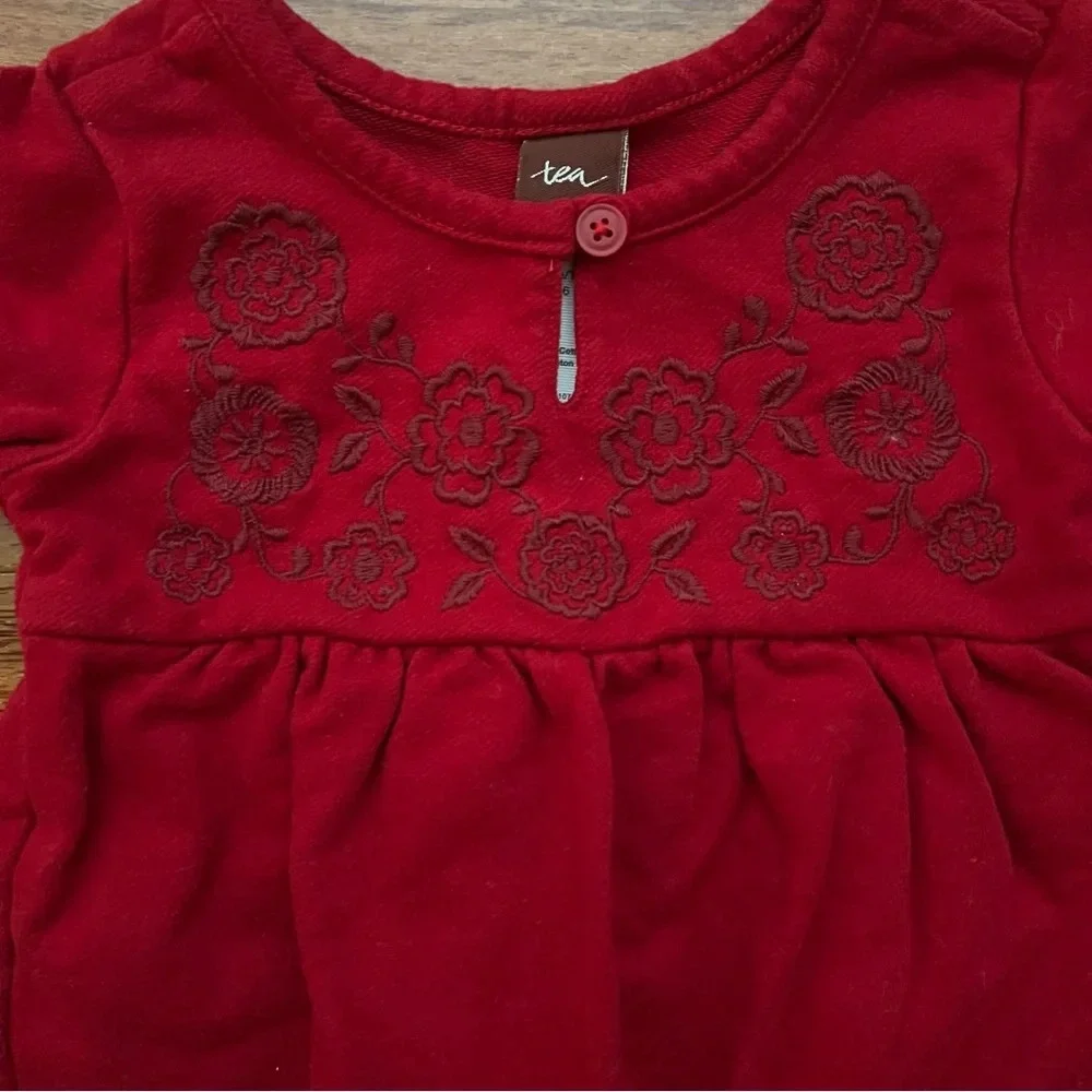 Tea Collection Red Rose Floral Romper, Size 3-6 Months